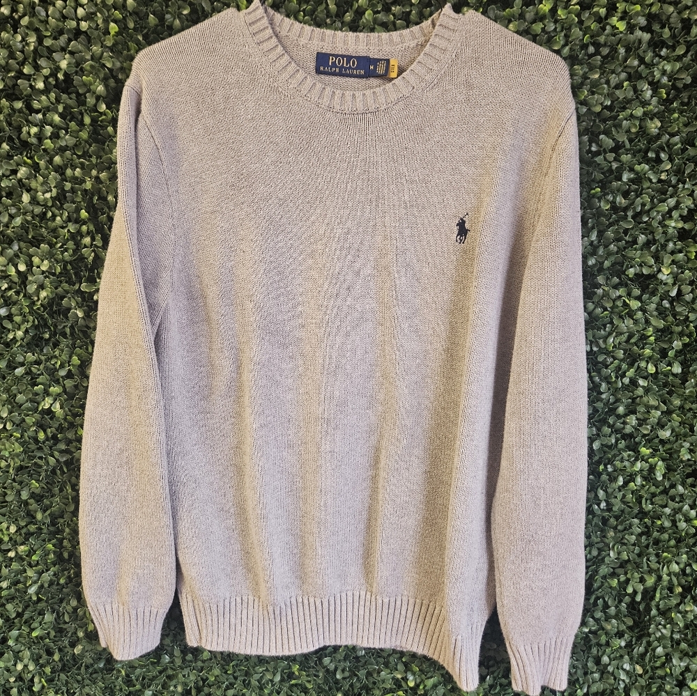 Mens Medium Vintage Gray Knitted Polo Ralph Lauren Sweater